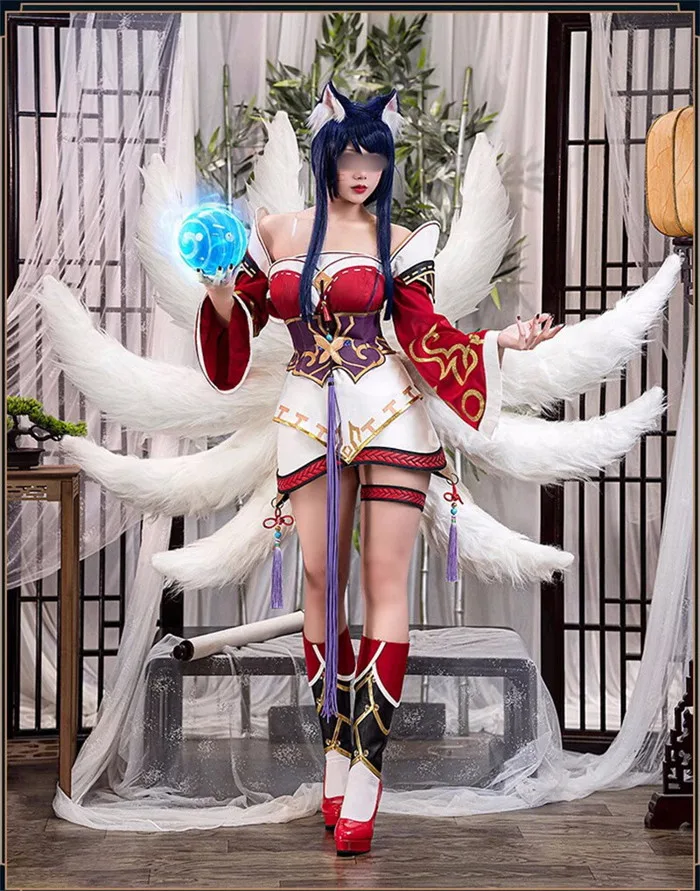 League of Legends Ahri Cosplay Custome Set Dress&Tail Halloween Female LOL