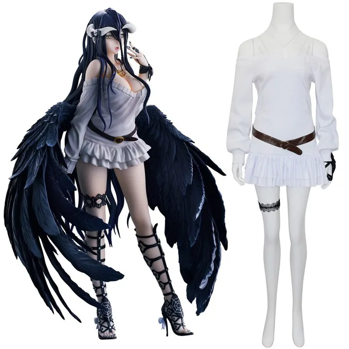 IN STOCK Overlord Albedo Cosplay Costume So-Bin Ver Off Shoulder Ruffle  Dress
