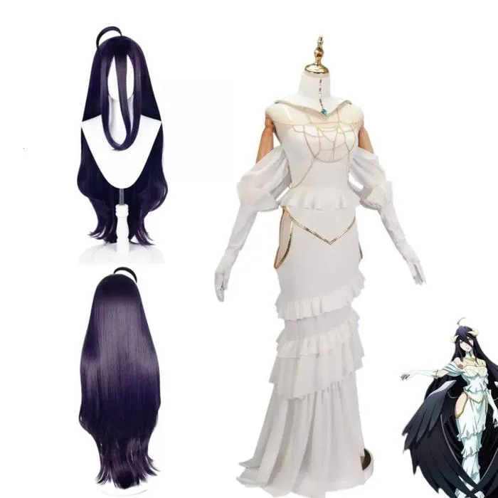 ♢ DHgate Pure White Devil Albedo Cosplay Costume Wig Set For Anime Costumes