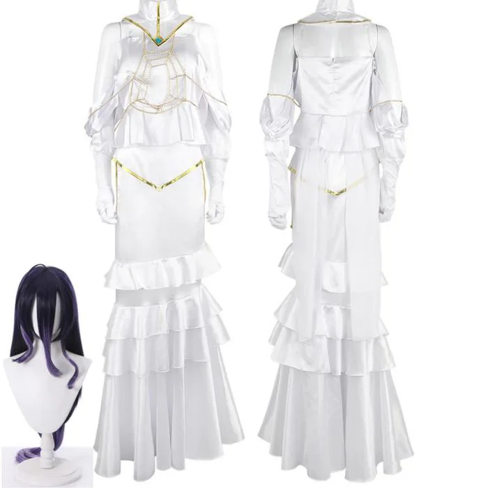 Anime Overlord Albedo Cosplay Costume Women Wig Headwear Glove Halloween  Christmas White Dress Buy cheaply on Joom