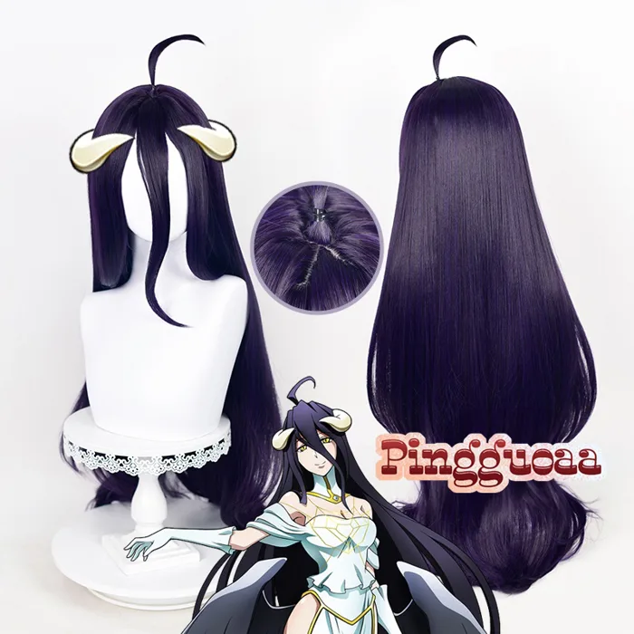 Manmei】Overlord Albedo Cosplay Wig 100cm Long Straight Purple Black Wigs  Heat Resistant Synthetic Hair | Shopee Việt Nam