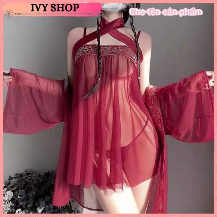 Bộ đồ ngủ cosplay tân nương cổ trang gồm áo choàng + yếm + quần lót lọt khe  T gợi cảm Set đồ ngủ cao cấp cosplay cổ trang Chất Liệu Voan