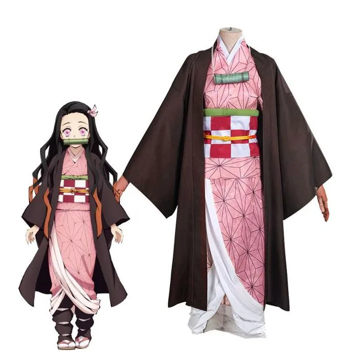Demon Slayer Kimetsu no Yaiba Nezuko Kamado Cosplay Costume, L / Black & Pink