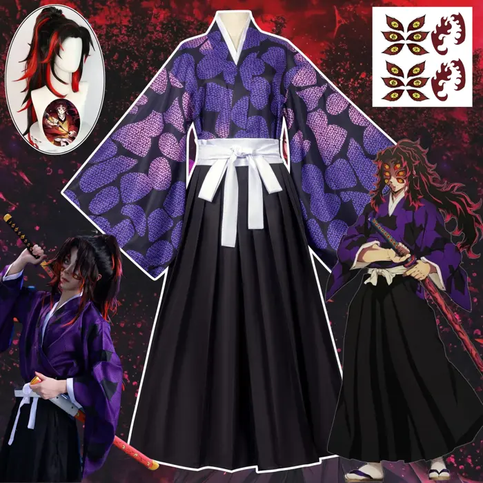 🏴‍☠️ Demon Slayer: Kimetsu No Yaiba: Kokushibo | Purple & Black Kimono  With Wig Cosplay Costume Set - Ed2kcosplay.com