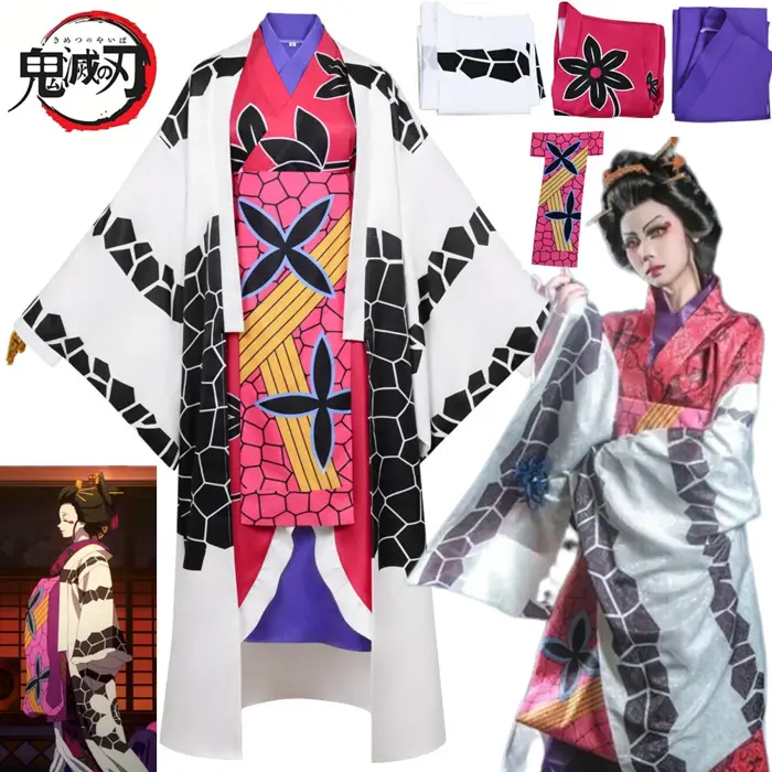 🏴‍☠️ Demon Slayer: Kimetsu No Yaiba: Daki | Red Kimono Dress Cosplay  Costume Set - Ed2kcosplay.com