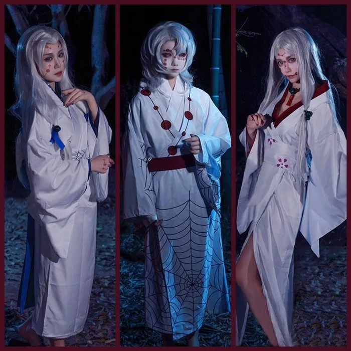 KNY Rui Mother Spider Demon Cosplay Costume Kimono with Necklace and Hair accessories