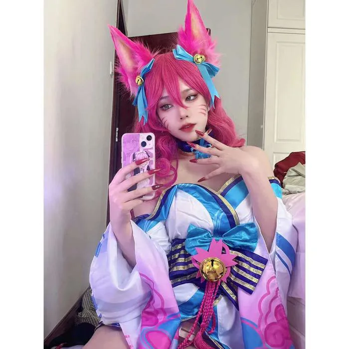 Cosplay Ahri Cosplay Costume Anime Game LOL Spirit Blossom League of  Legends Dress for Women Girl Wig Halloween Party Sexy Kimono Suit