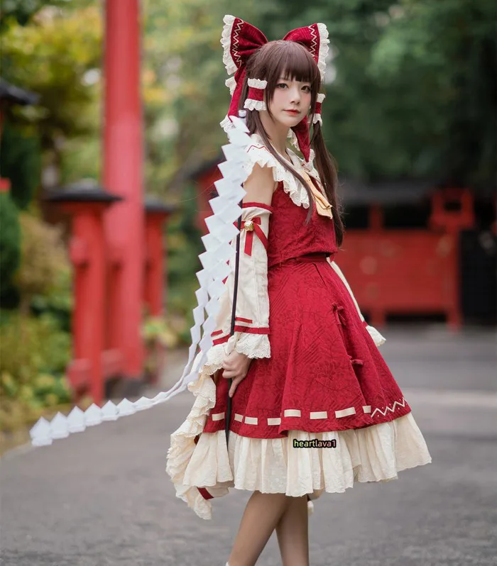 TouHou Project Hakurei Reimu Cosplay Dress Women Lolita Red Maid Outfit  Costume | eBay