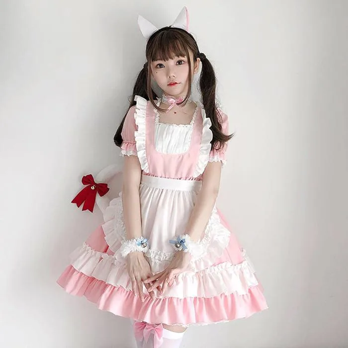 Pink cat girl costume lolita soft girl dress lolita maid uniform cosplay  anime role play gothic lolita kawaii clothes : Amazon.nl: Fashion