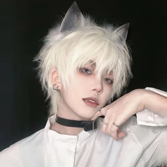 Tổng hợp tóc giả cosplay nam ngắn 30cm lưới hoa đủ màu