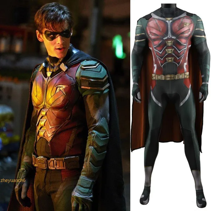 Teen Titans Robin Cosplay Costume Bodysuit Halloween Full Set Cloak Theater  Gift | eBay