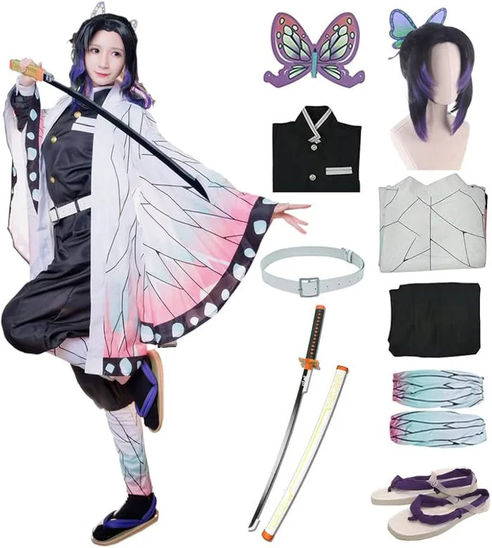Amazon.com: Nhorrobat Full Set Halloween Costume Party Role Cosplay Costume  Kimono Outfit W/Shoes Wig Sword : Clothing, Shoes & Jewelry