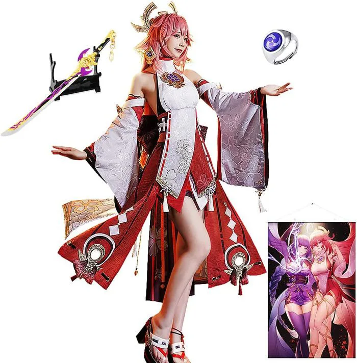 Yae Miko Cosplay Costume Outfit Wig Shoes Carnival Vietnam | Ubuy
