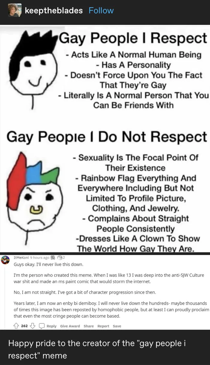 You've probably seen this bigoted meme before, but turns out there was a  redemption arc : r/lgbt
