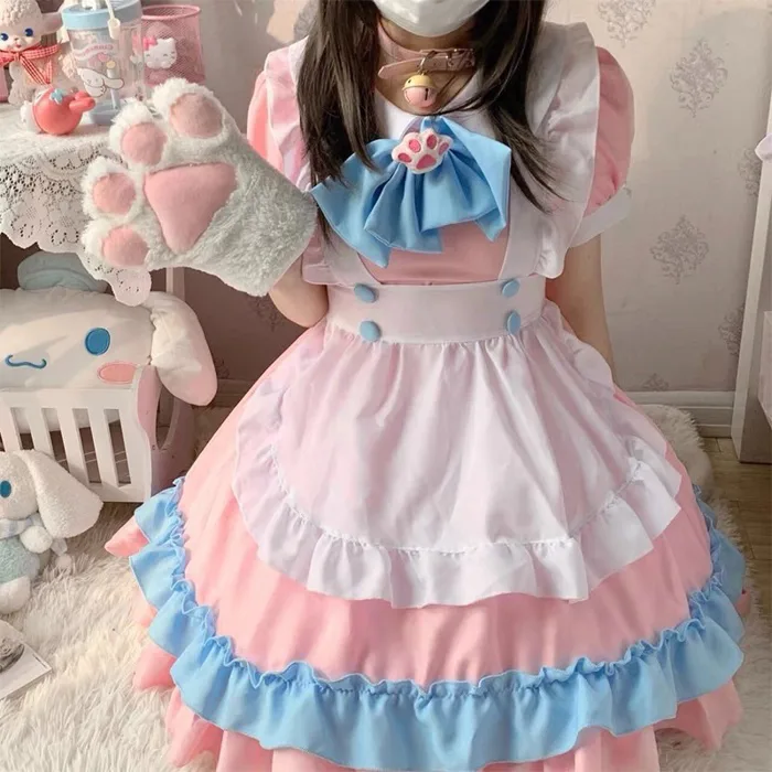 Maid ngắn cosplay mèo hồng cute đáng yêu dễ thương bộ 5 món | Shopee Việt  Nam