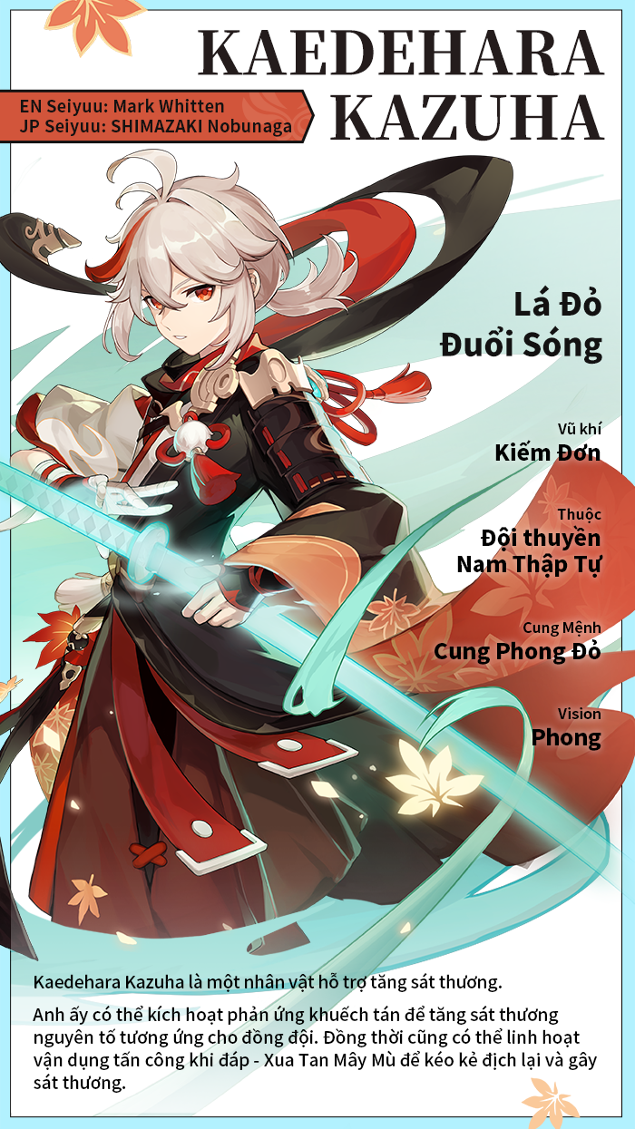 Tên tôi là Kaedehara Kazuha, một Ronin phiêu bạt khắp nơi.
