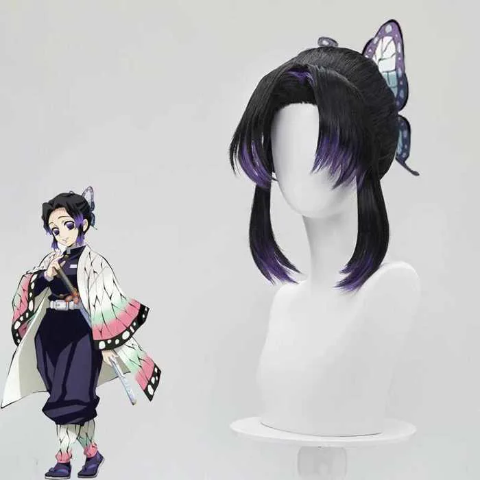 Tóc Giả Cosplay Manyin Demon Slayer Shinobu Kocho, Lưới Hoa Hồng, Màu Đen  Tím, Nhiều Lớp Chuyển Màu. | Shopee Việt Nam